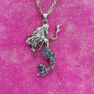 Adorable Pastel Crystal Mermaid Necklace For Teen Or Young Girl